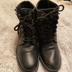 FABIO DE LUCA BLACK LEATHER CAMO CANVAS SIDEZIP BOOT SZ11.5 USED GOOD CONDITION